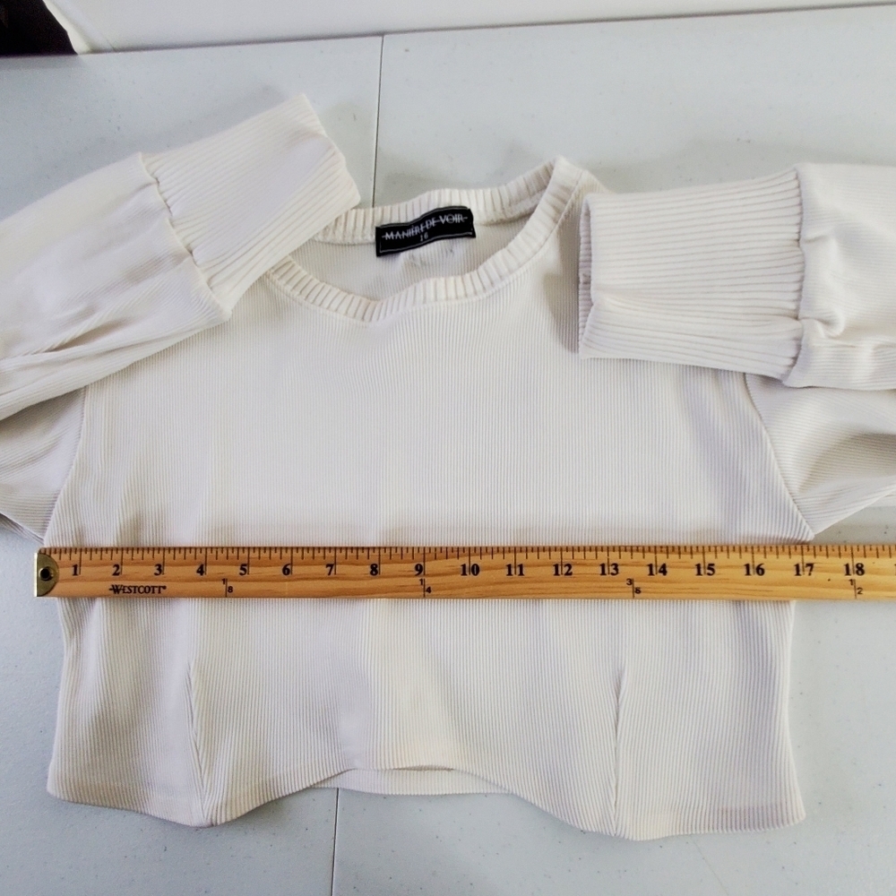 Maniere De Voir Ribbed Crop Top Size 16 White Long Sleeve Pullover Baddie Spring - Picture 7 of 12